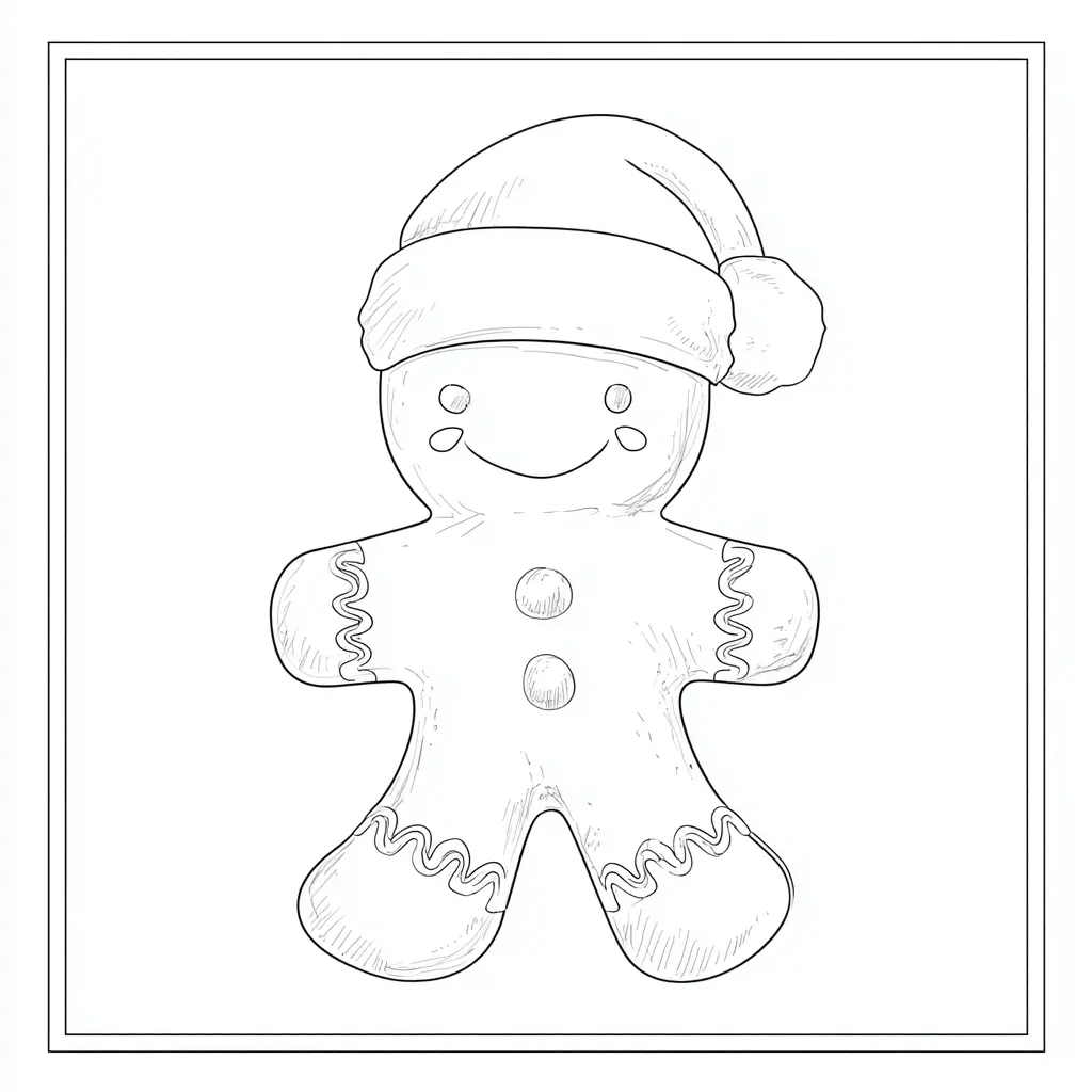Dibujo de muñeco de jengibre con gorro navideño para colorear Dibujo de muñeco de jengibre con gorro navideño para colorear