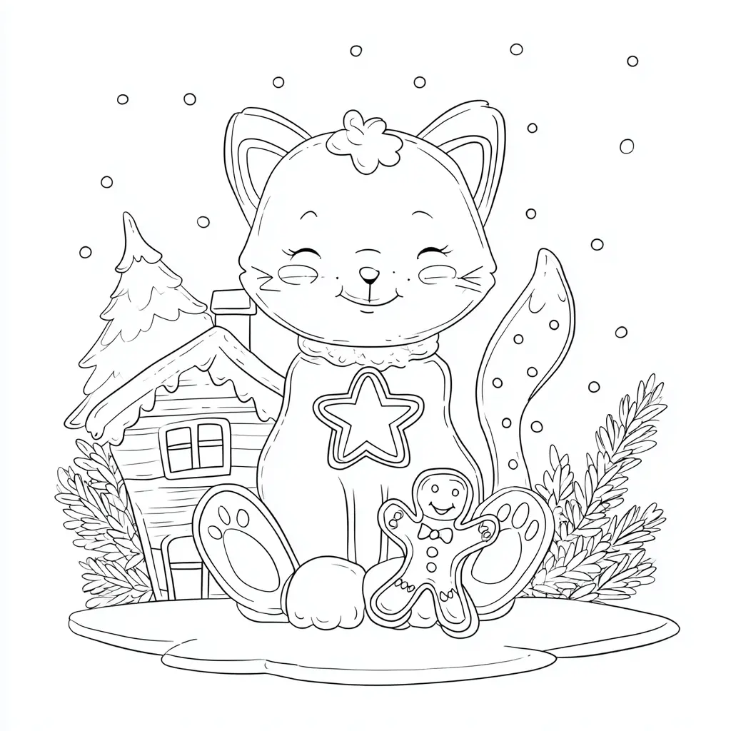 Dibujo de el gatito y su amigo galleta de jengibre para colorear Dibujo de el gatito y su amigo galleta de jengibre para colorear