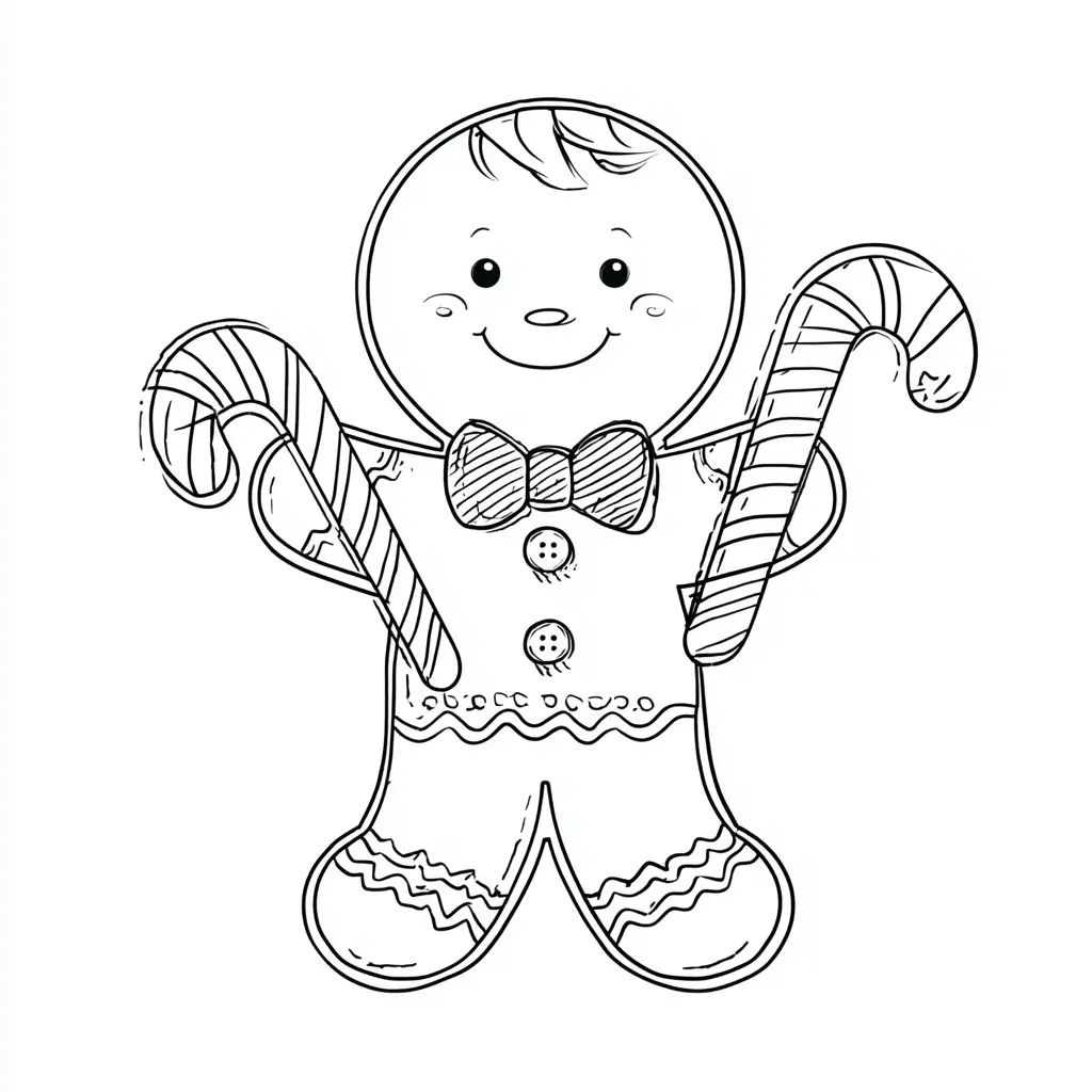 Dibujo de niño de jengibre con bastones para colorear Dibujo de niño de jengibre con bastones para colorear