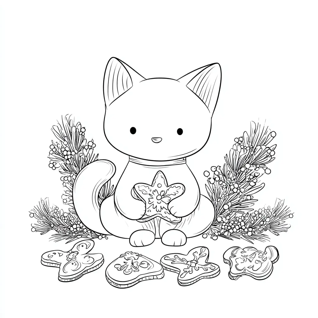 Dibujo de gato con galletas de jengibre para colorear Dibujo de gato con galletas de jengibre para colorear