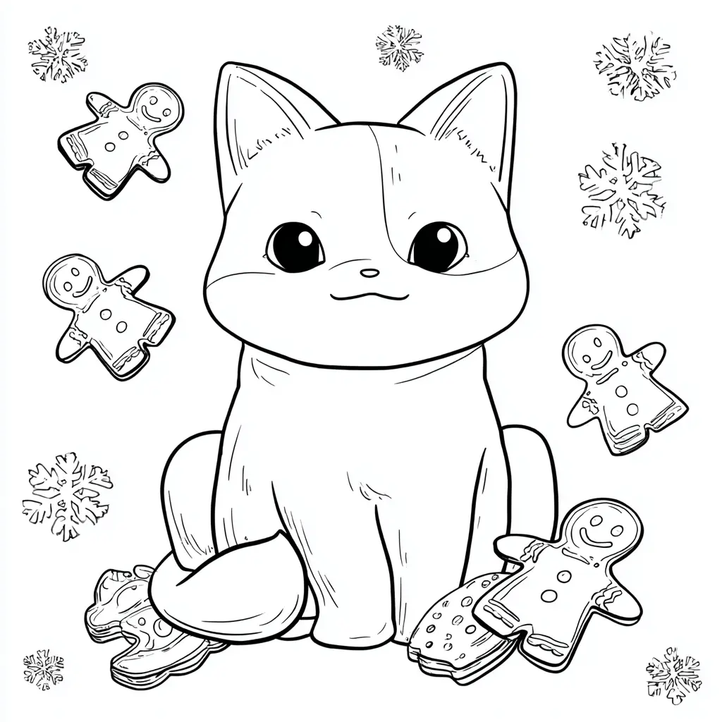 Dibujo de el gato feliz con galletas de jengibre para colorear Dibujo de el gato feliz con galletas de jengibre para colorear