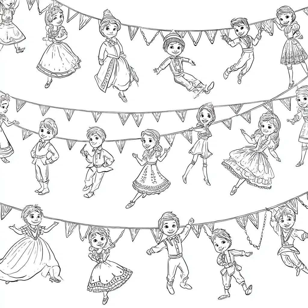 Dibujo de guirnaldas de personajes de cuentos para colorear Dibujo de guirnaldas de personajes de cuentos para colorear