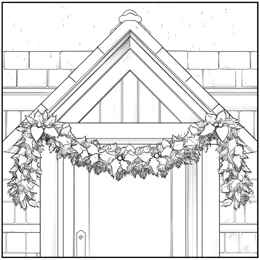 Dibujo de guirnalda adornando la puerta para colorear Dibujo de guirnalda adornando la puerta para colorear