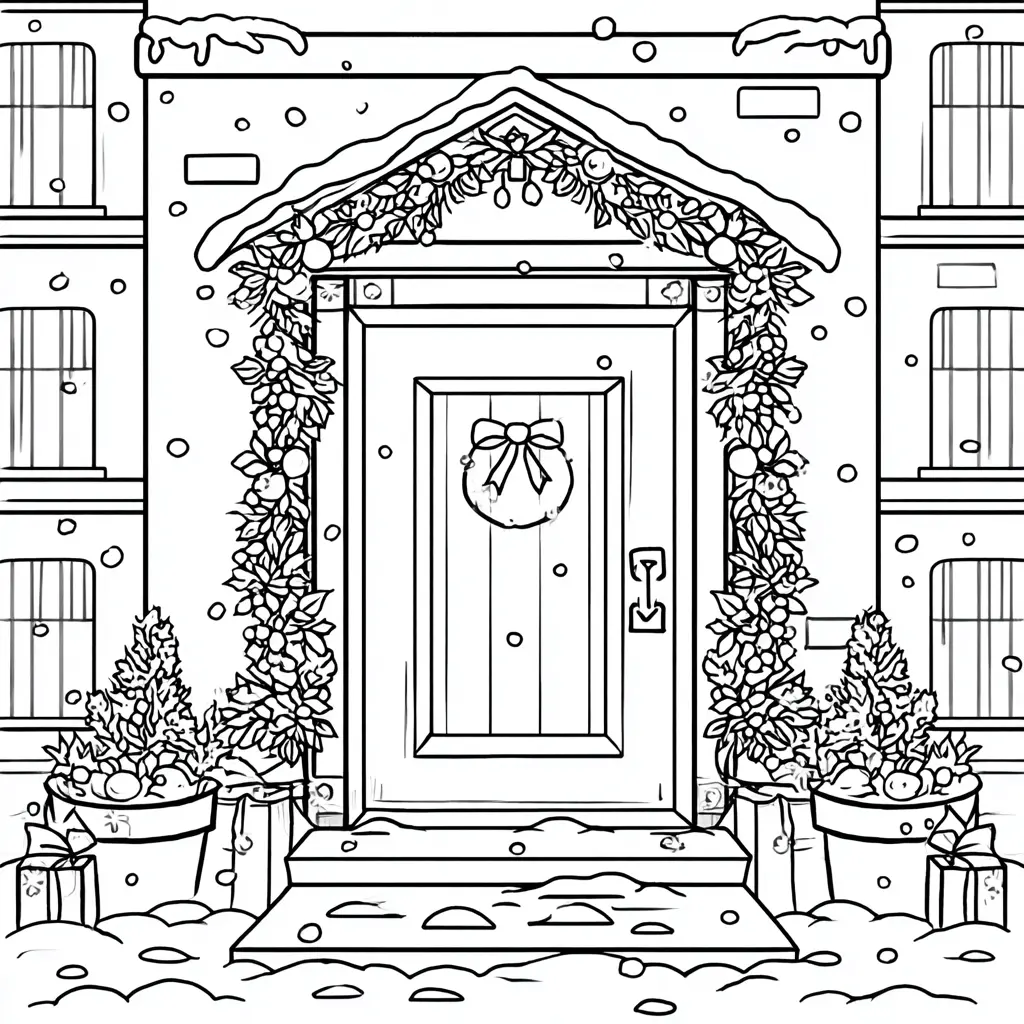 Dibujo de guirnalda elegante en la puerta para colorear Dibujo de guirnalda elegante en la puerta para colorear