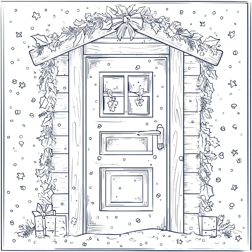 Dibujo de guirnaldas decorando la puerta para colorear Dibujo de guirnaldas decorando la puerta para colorear