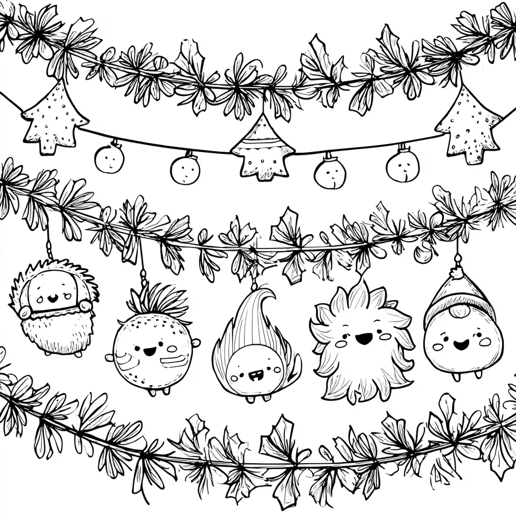 Dibujo de guirnaldas kawaii divertidas para colorear Dibujo de guirnaldas kawaii divertidas para colorear