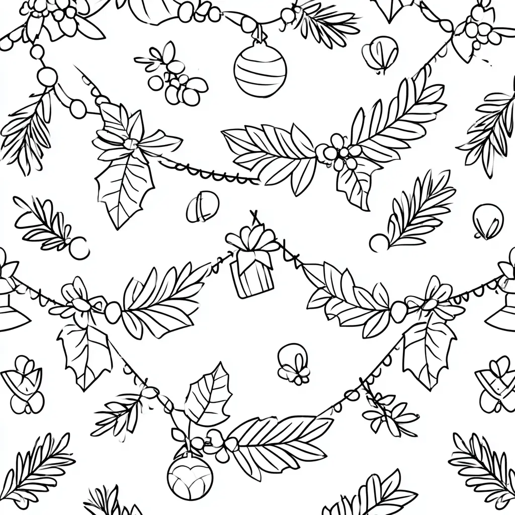 Dibujo de guirnaldas de regalos y bolas para colorear Dibujo de guirnaldas de regalos y bolas para colorear