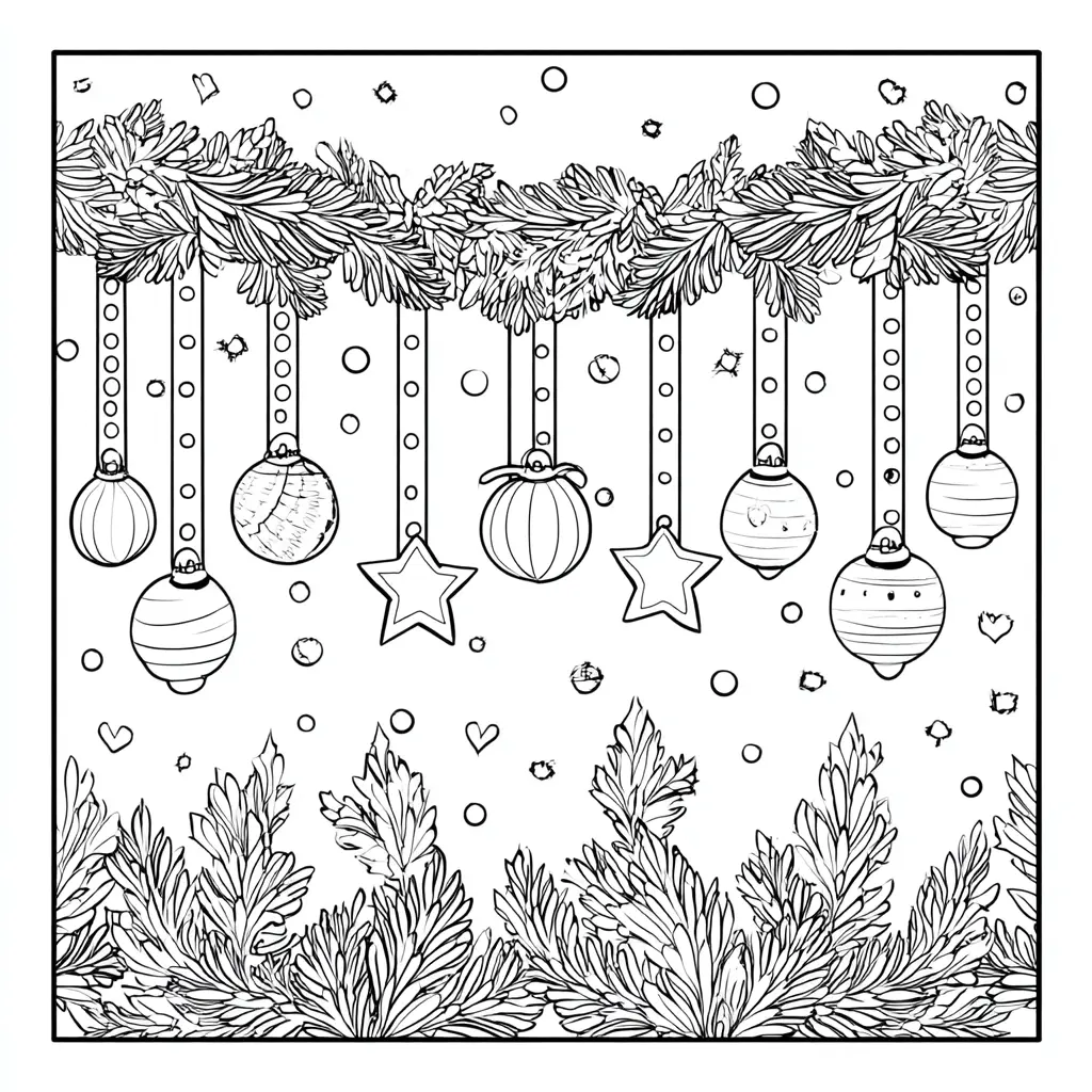 Dibujo de guirnalda de bolas y estrellas para colorear Dibujo de guirnalda de bolas y estrellas para colorear