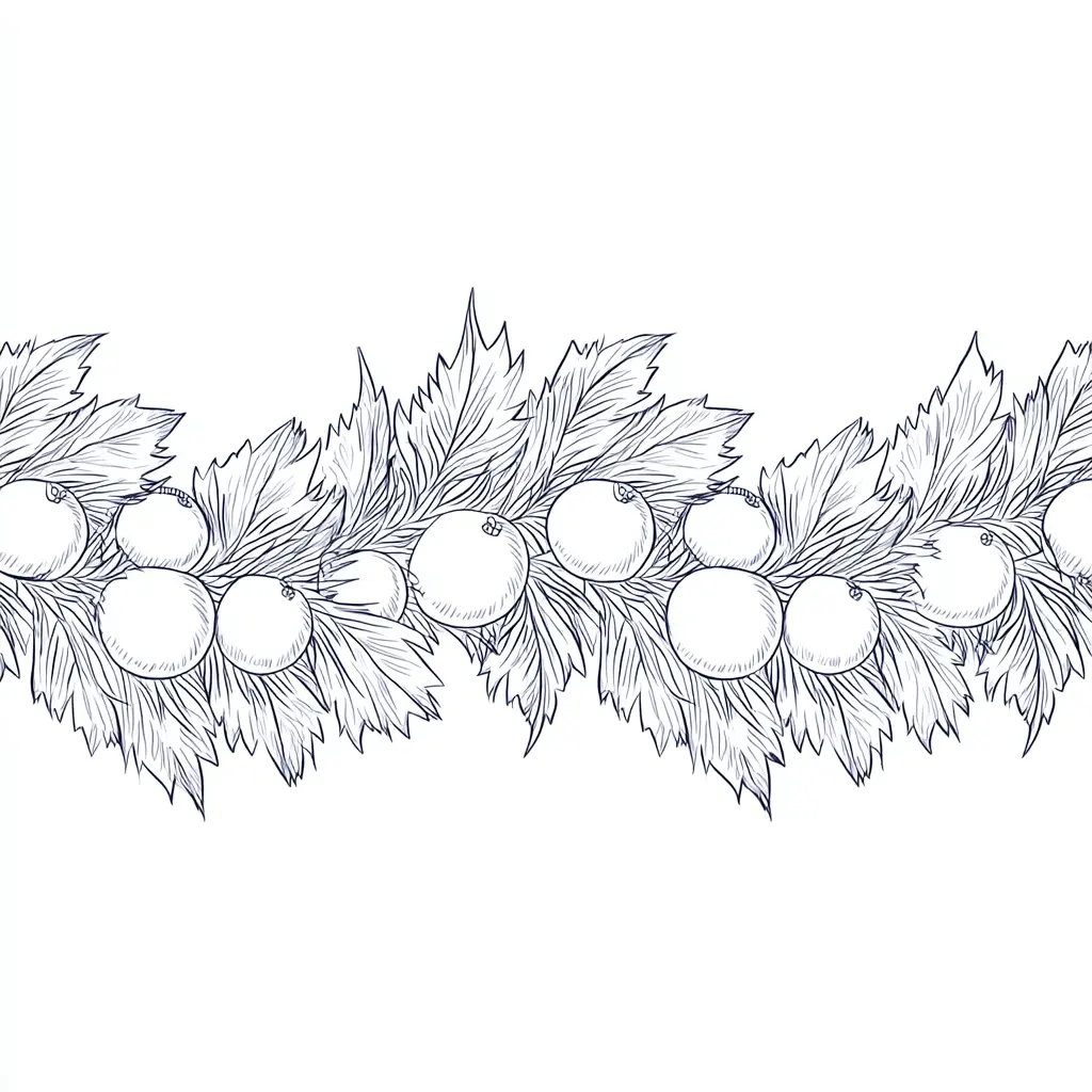 Dibujo de guirnalda navideña de hojas para colorear Dibujo de guirnalda navideña de hojas para colorear