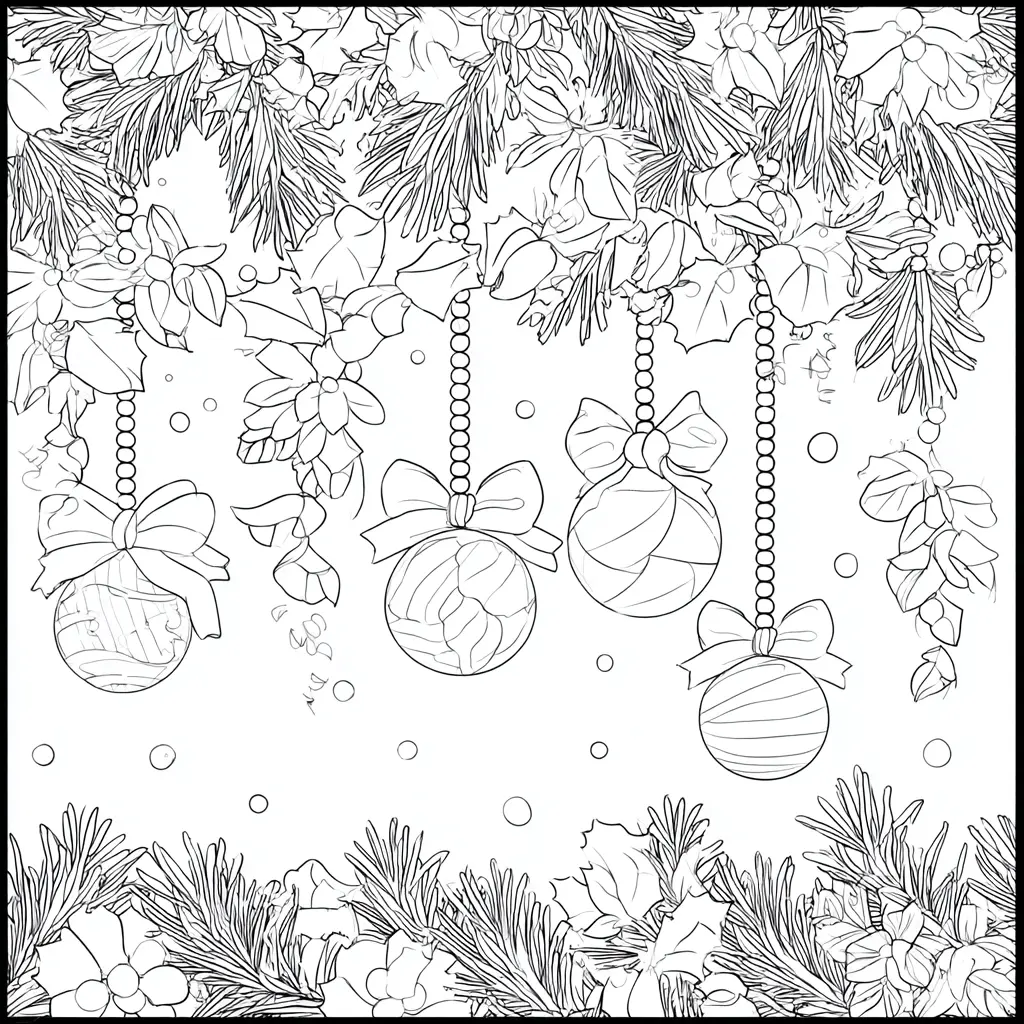 Dibujo de guirnalda de bolitas navideñas para colorear Dibujo de guirnalda de bolitas navideñas para colorear