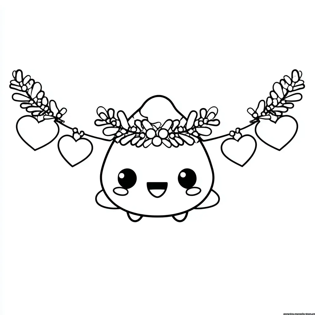 Dibujo de guirnalda kawaii de corazones para colorear Dibujo de guirnalda kawaii de corazones para colorear