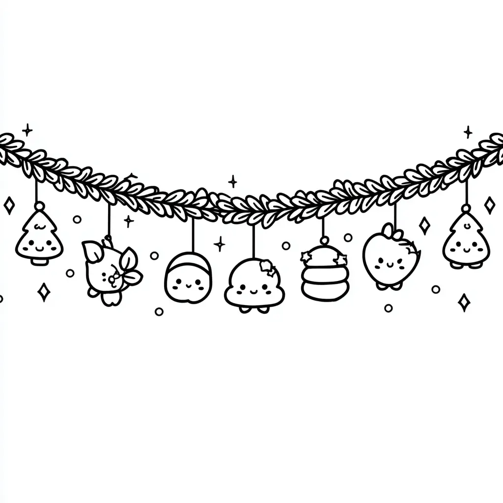 Dibujo de guirnalda de figuritas navideñas para colorear Dibujo de guirnalda de figuritas navideñas para colorear