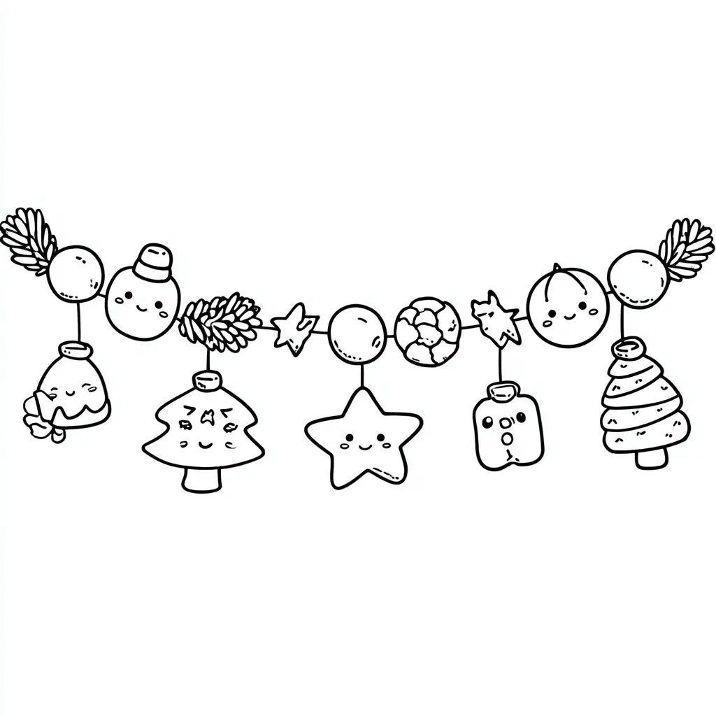 Dibujo de guirnalda con figuritas colgantes para colorear Dibujo de guirnalda con figuritas colgantes para colorear