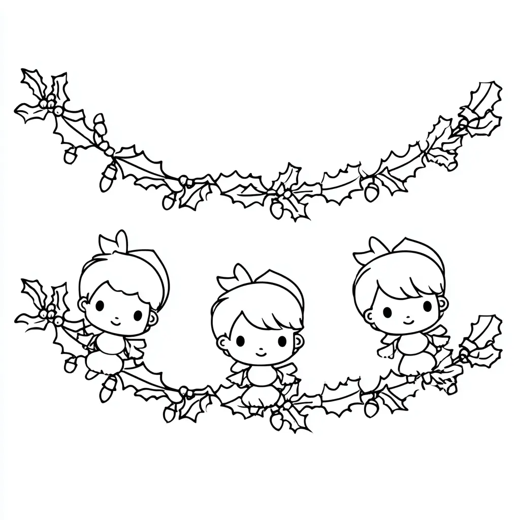 Dibujo de guirnaldas kawaii de luces y muñequitas para colorear Dibujo de guirnaldas kawaii de luces y muñequitas para colorear