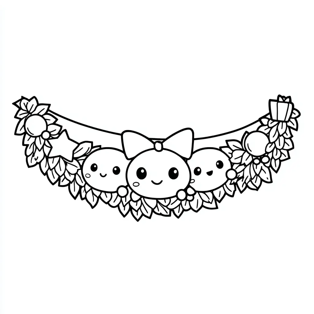 Dibujo de guirnalda kawaii con caritas para colorear Dibujo de guirnalda kawaii con caritas para colorear