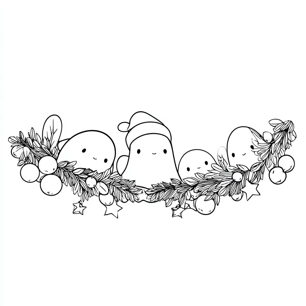 Dibujo de guirnalda kawaii navideña para colorear Dibujo de guirnalda kawaii navideña para colorear