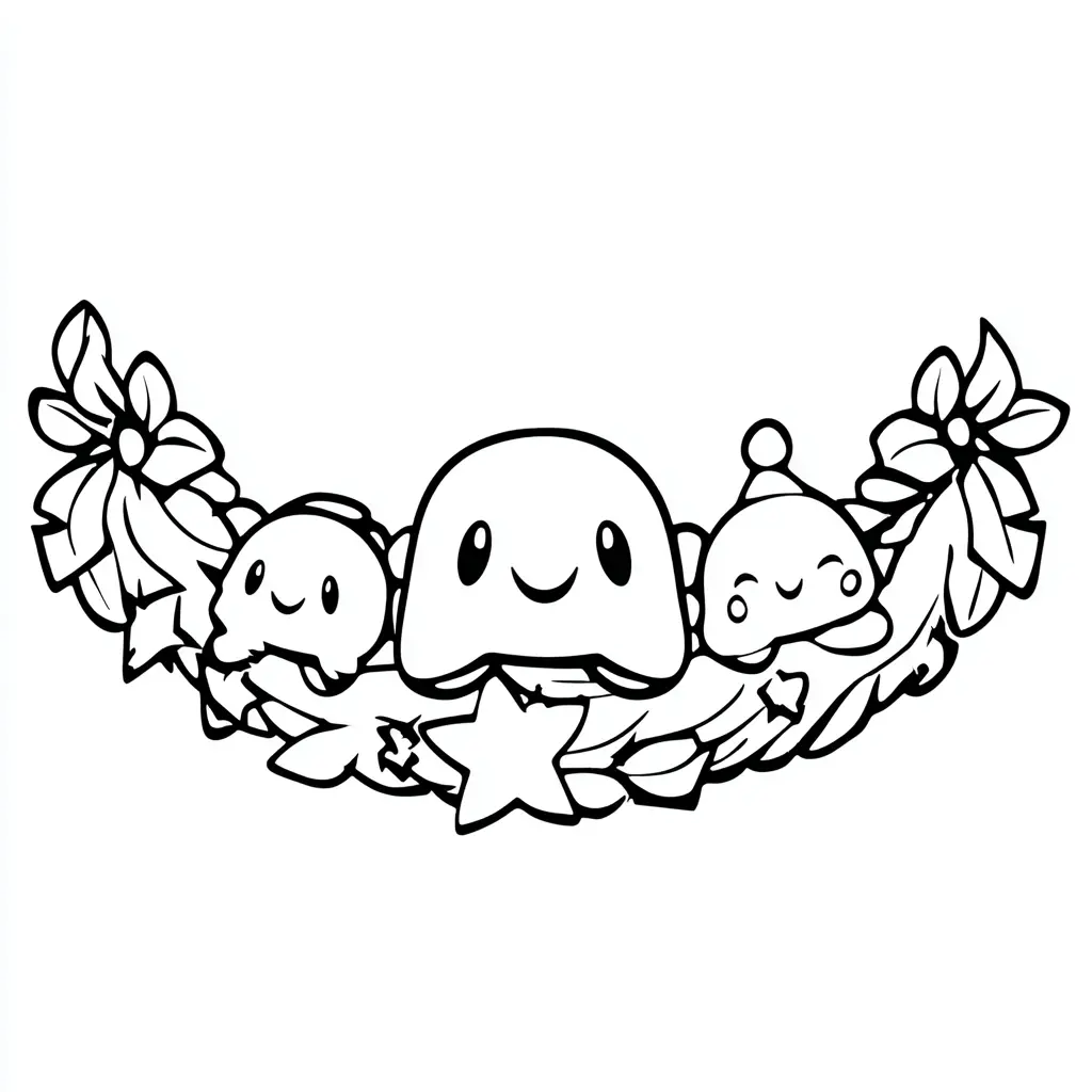 Dibujo de guirnalda kawaii con caritas sonrientes para colorear Dibujo de guirnalda kawaii con caritas sonrientes para colorear