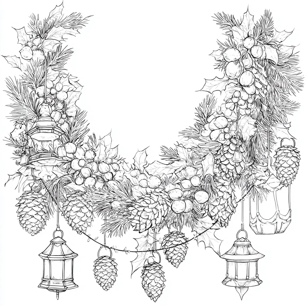 Dibujo de guirnalda con faroles colgantes para colorear Dibujo de guirnalda con faroles colgantes para colorear