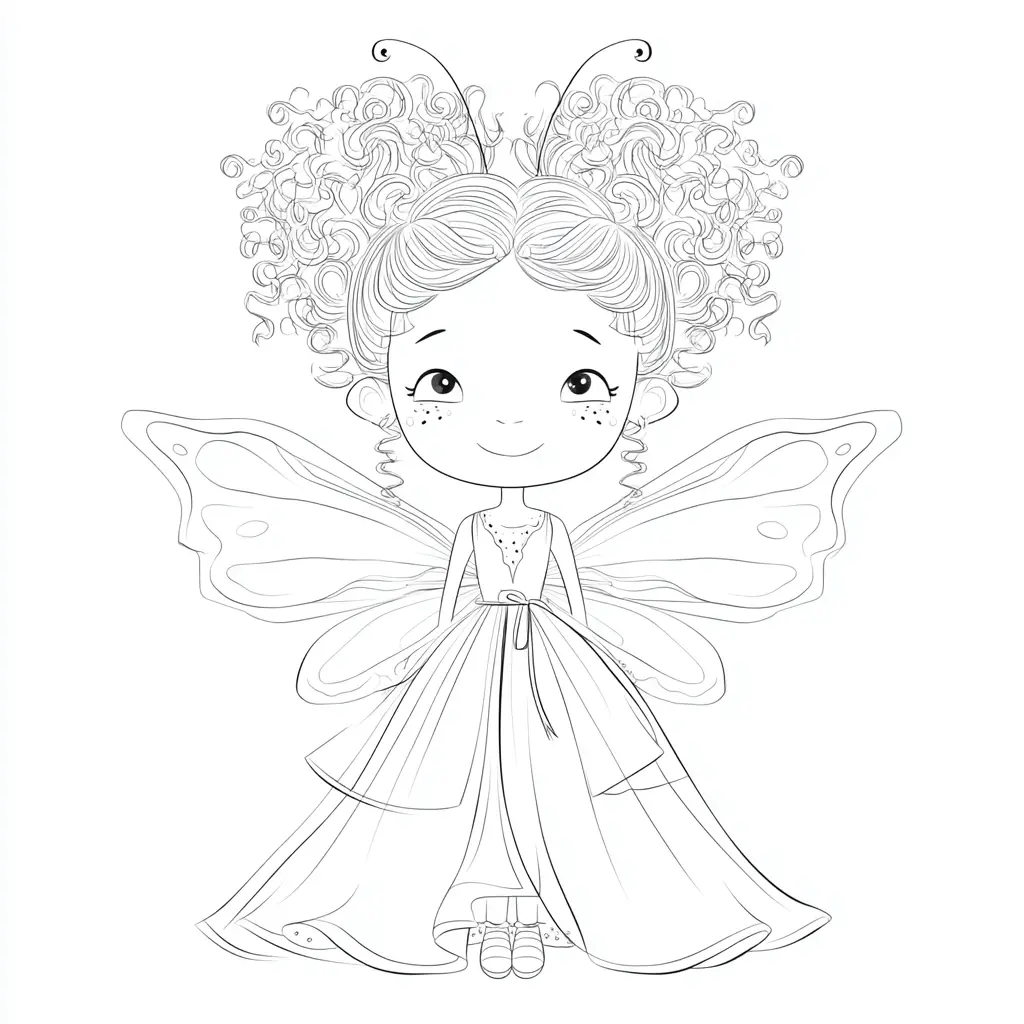 Dibujo de hada mariposa de pelo rizado para colorear Dibujo de hada mariposa de pelo rizado para colorear