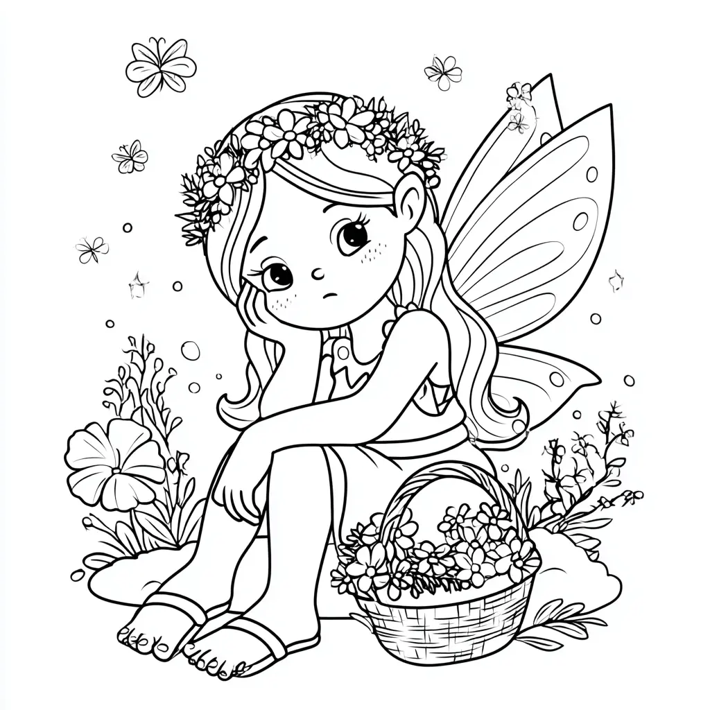 Dibujo de linda hada de las flores para colorear Dibujo de linda hada de las flores para colorear