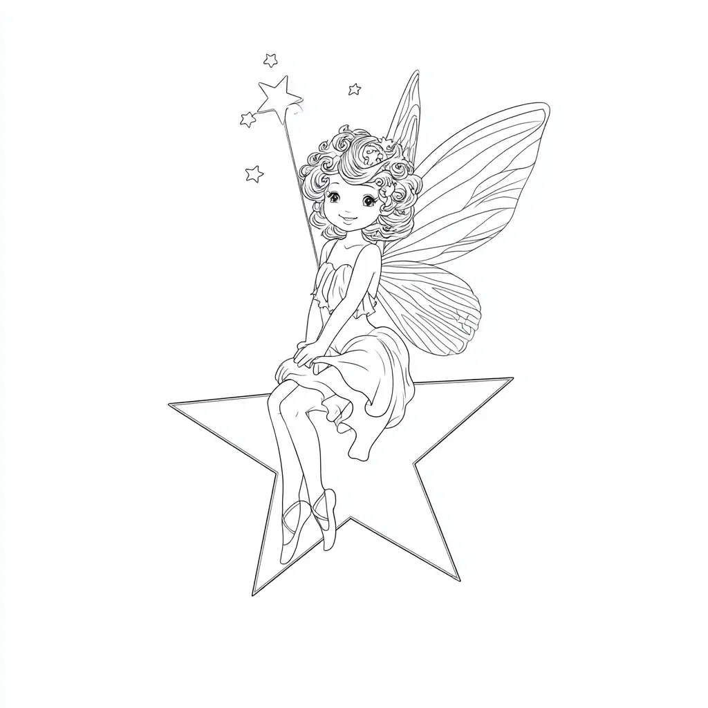 Dibujo de hada con varita mágica para colorear Dibujo de hada con varita mágica para colorear