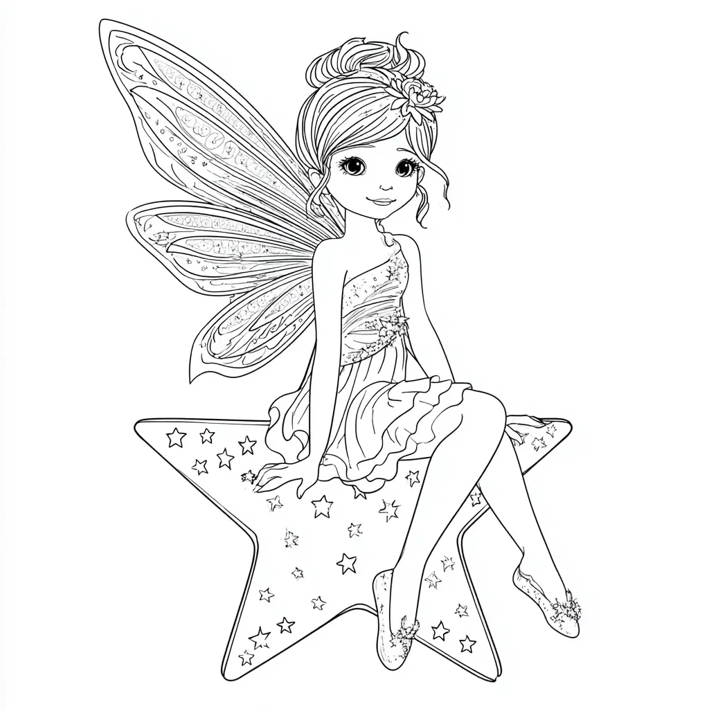 Dibujo de preciosa hada de la estrella para colorear Dibujo de preciosa hada de la estrella para colorear