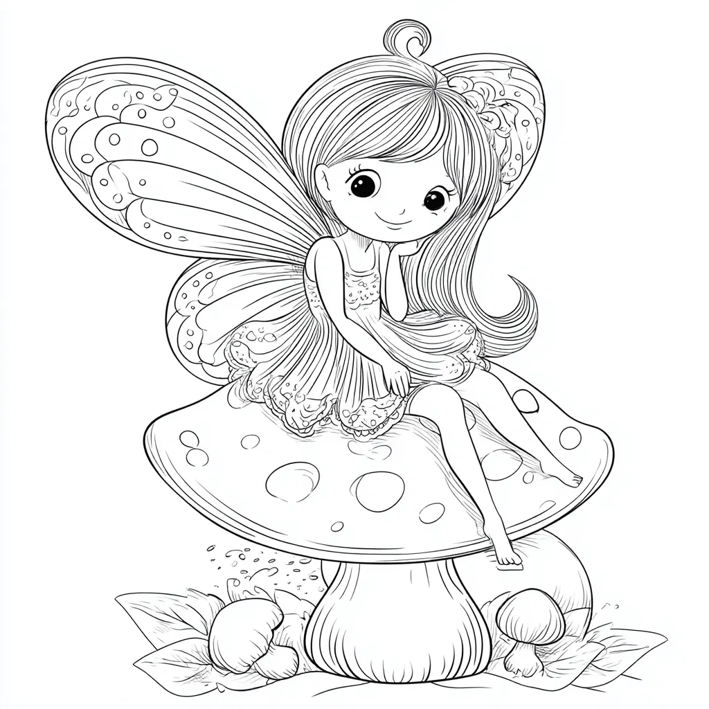 Dibujo de hada sentada en un musgo para colorear Dibujo de hada sentada en un musgo para colorear
