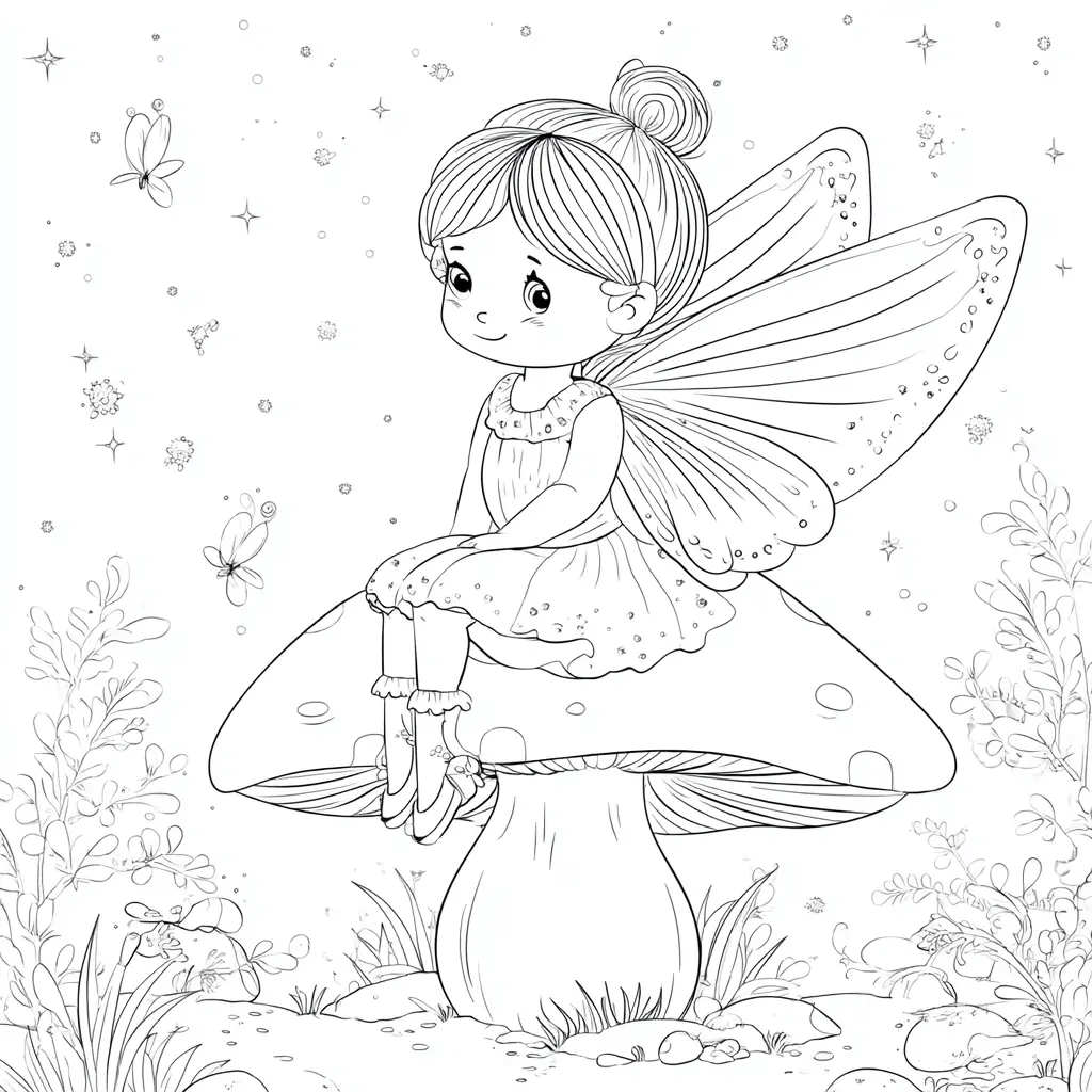 Dibujo de hada sobre un hongo para colorear Dibujo de hada sobre un hongo para colorear