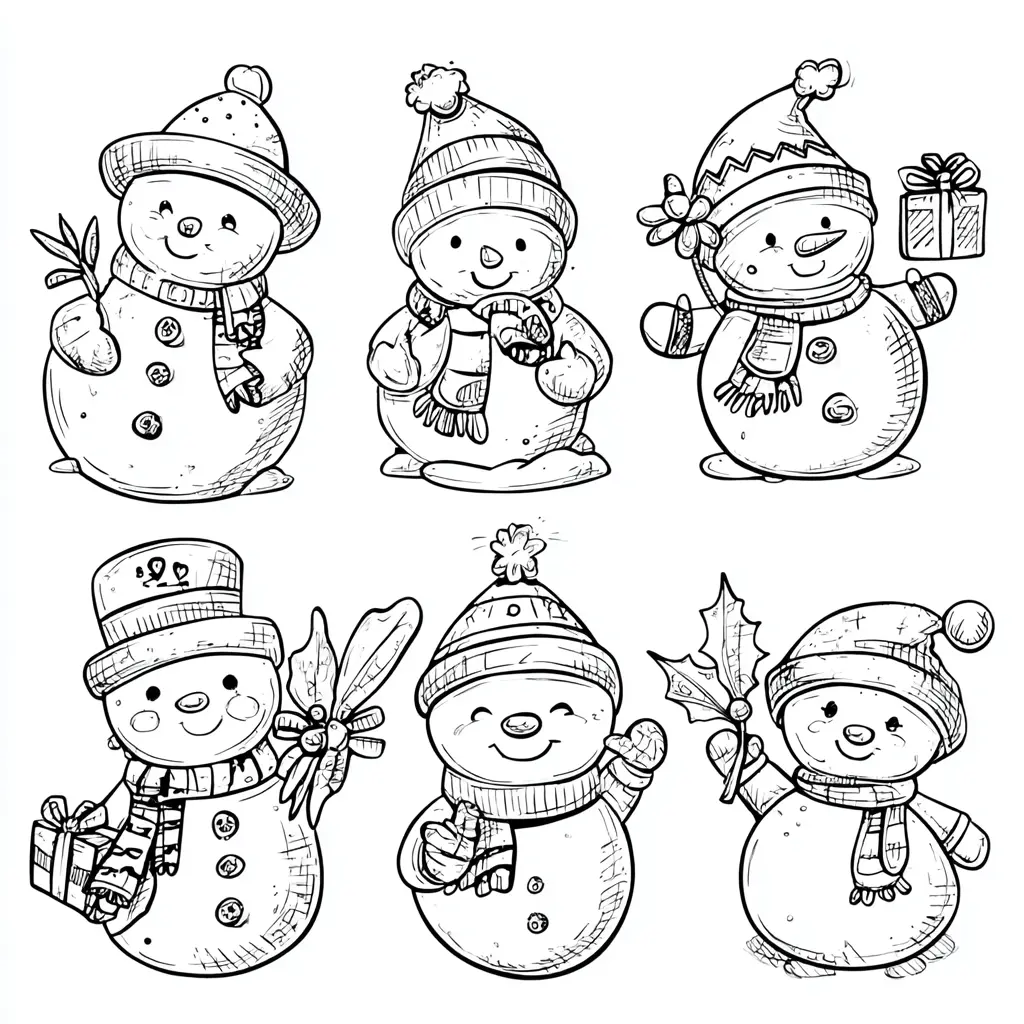 Dibujo de figuras de muñecos de nieve para colorear