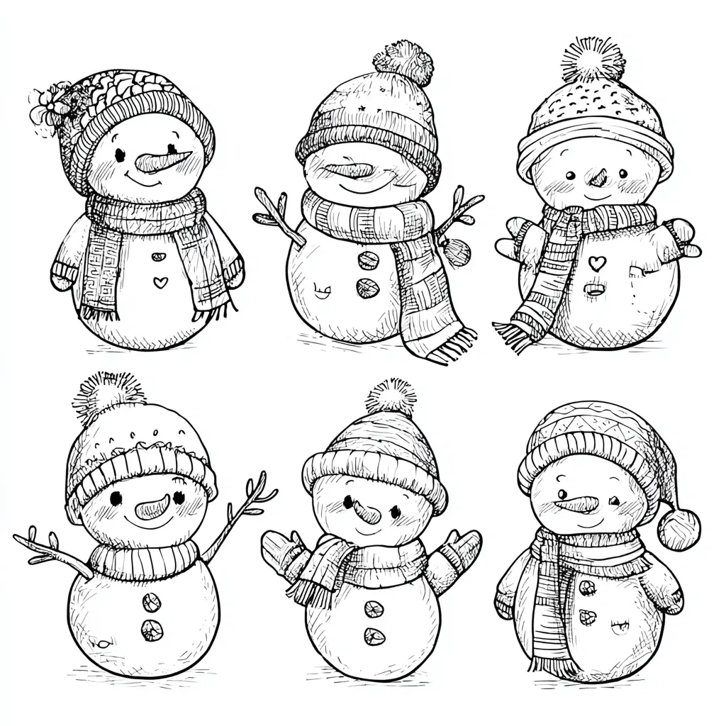 Dibujo de muñecos de nieve felices para colorear