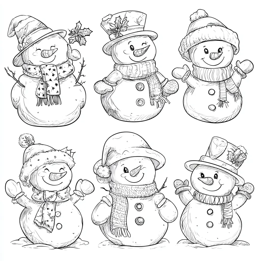Dibujo de muñecos de nieve contentos para colorear
