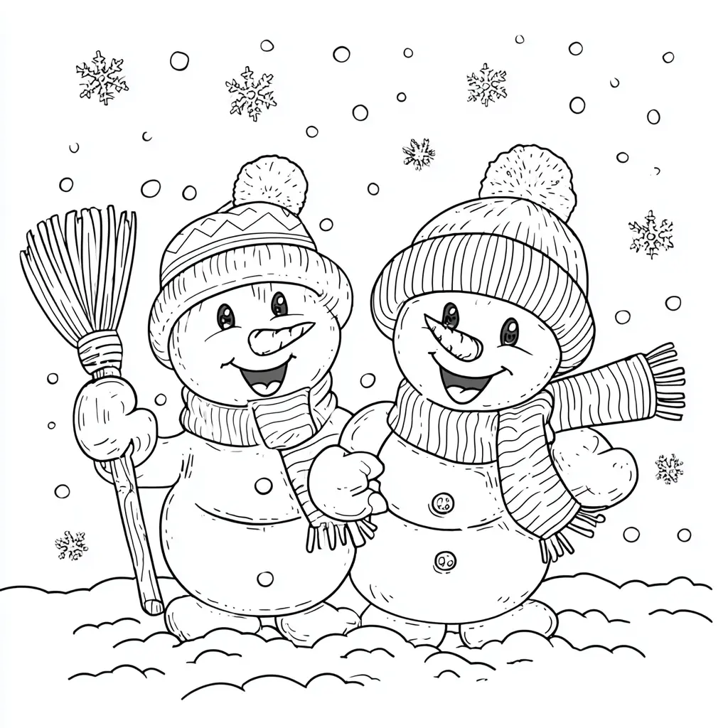 Dibujo de dos pequeños muñecos de nieve para colorear