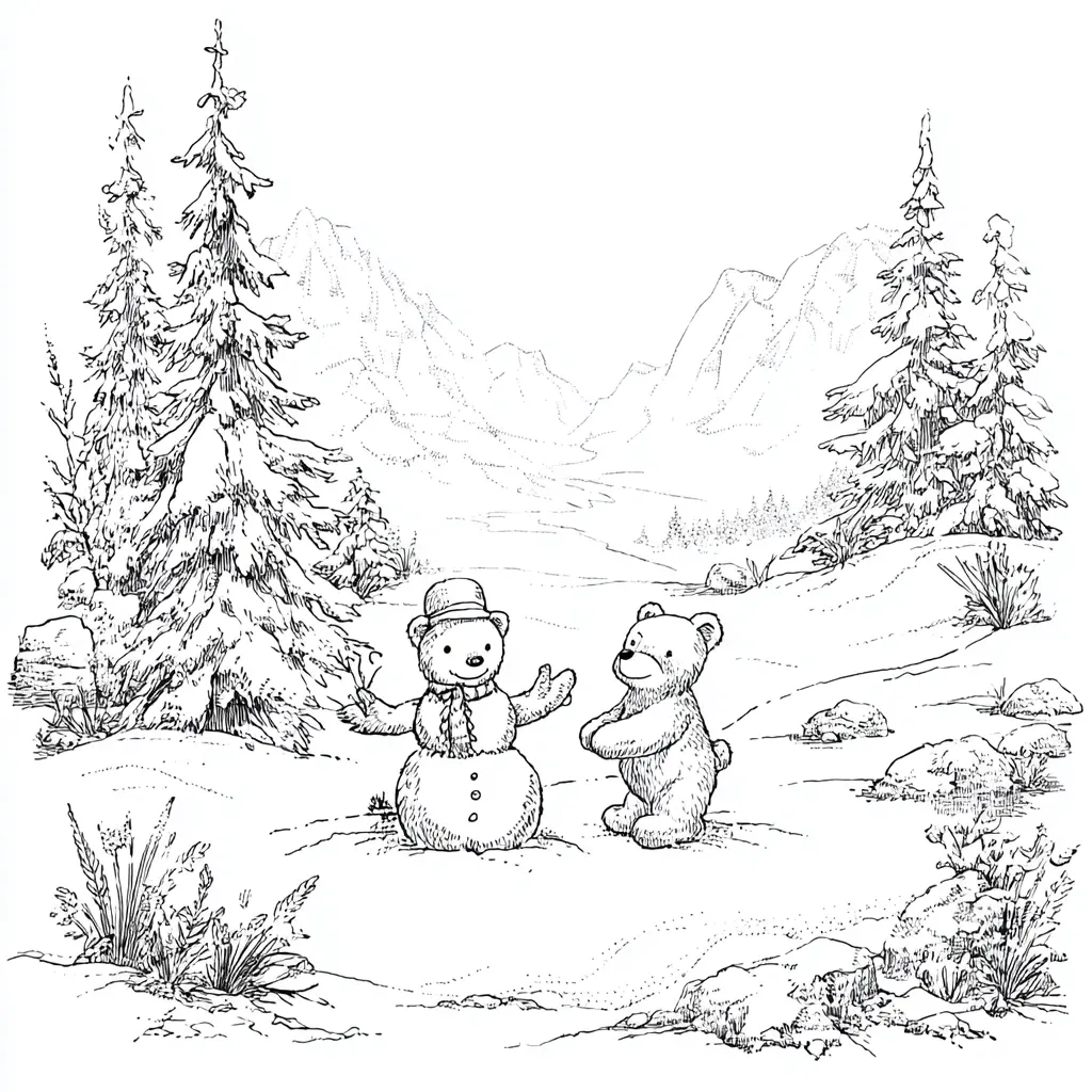 Dibujo de el muñeco de nieve y el oso para colorear
