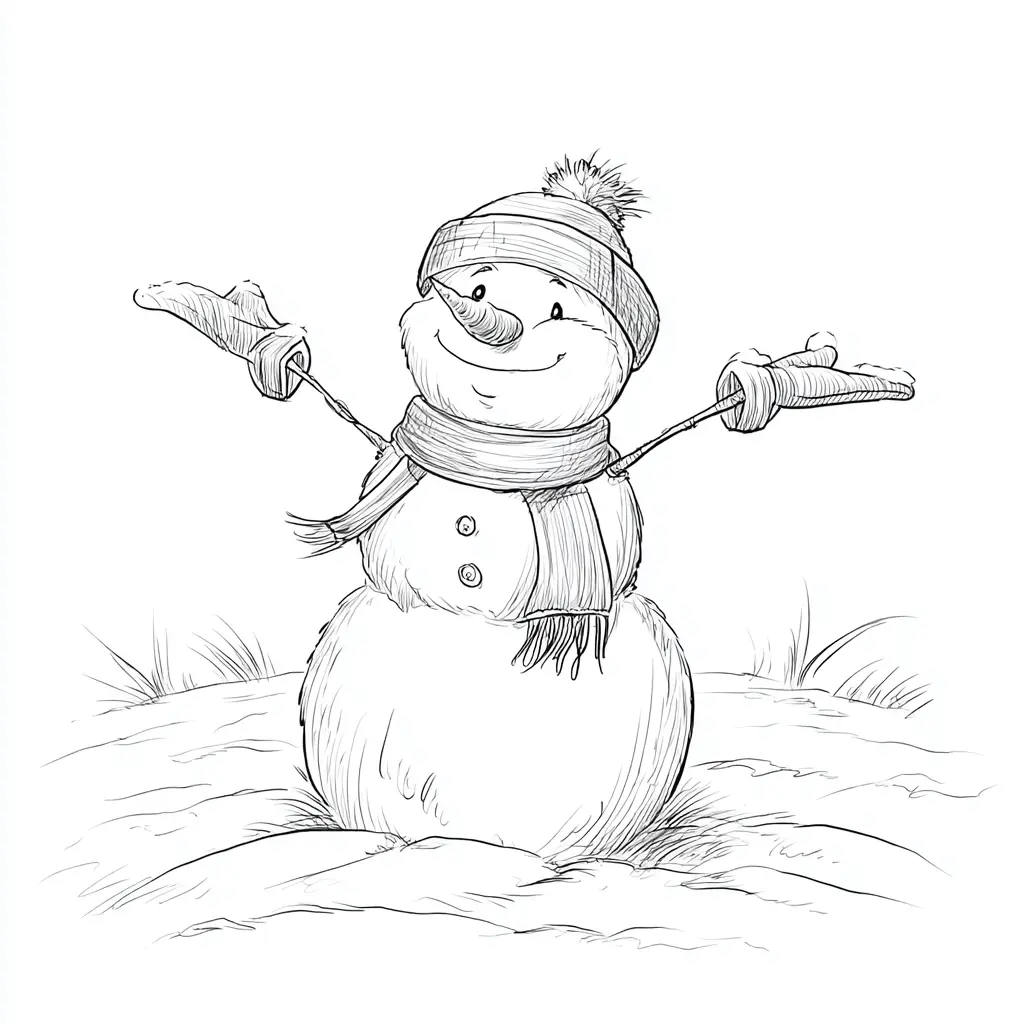 Dibujo de muñeco de nieve feliz para colorear