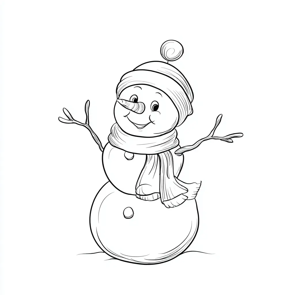 Dibujo de muñeco de nieve con pompón para colorear