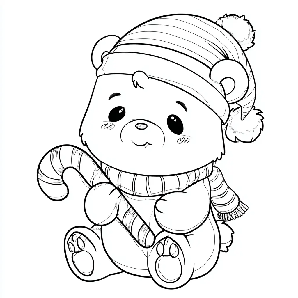 Dibujo de osito sentado con bastón dulce para colorear Dibujo de osito sentado con bastón dulce para colorear