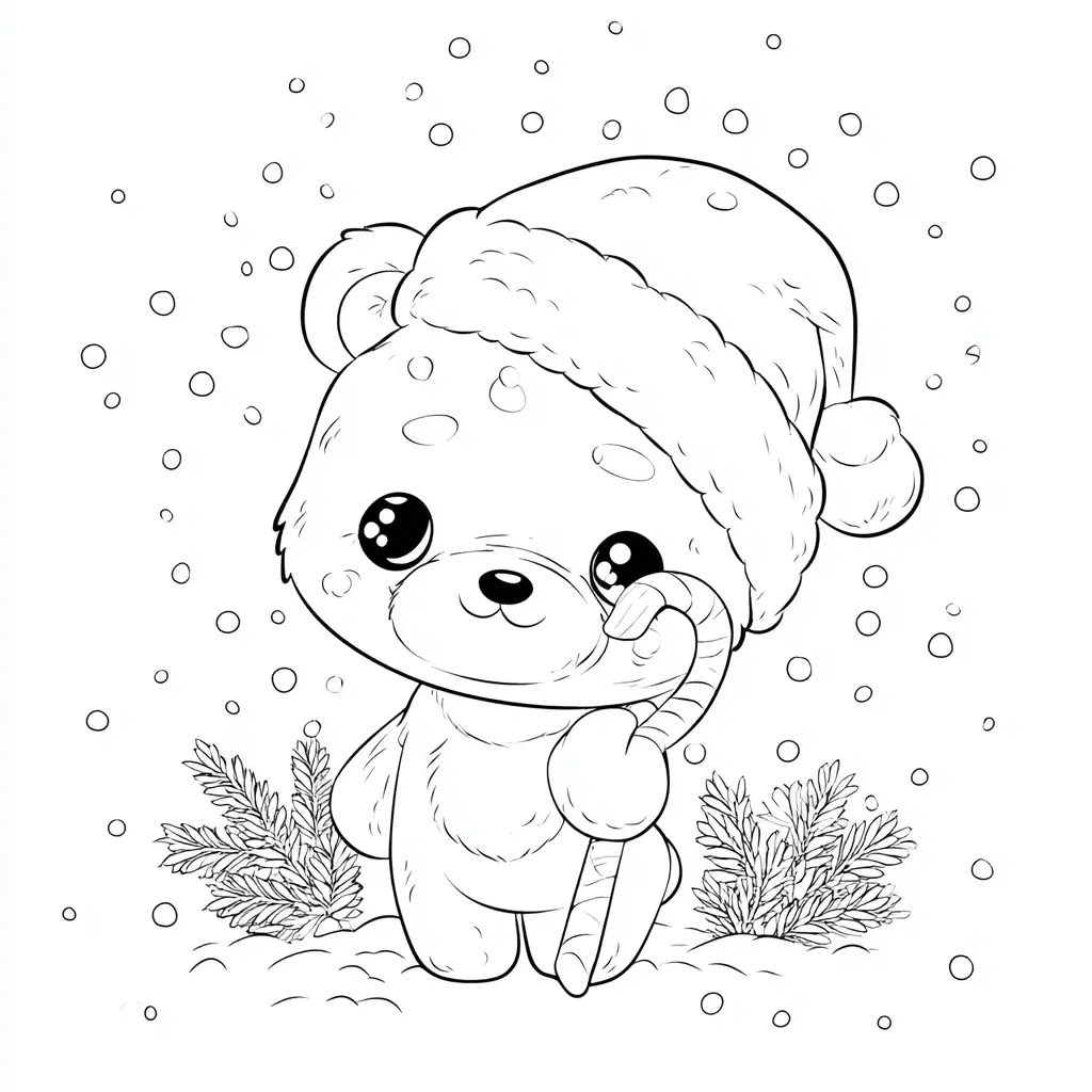 Dibujo de osito navideño bajo la nieve para colorear Dibujo de osito navideño bajo la nieve para colorear