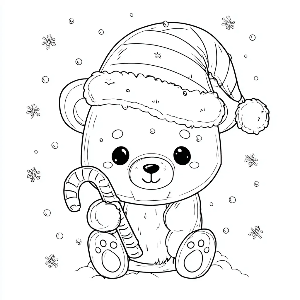 Dibujo de osito navideño y la nieve para colorear Dibujo de osito navideño y la nieve para colorear