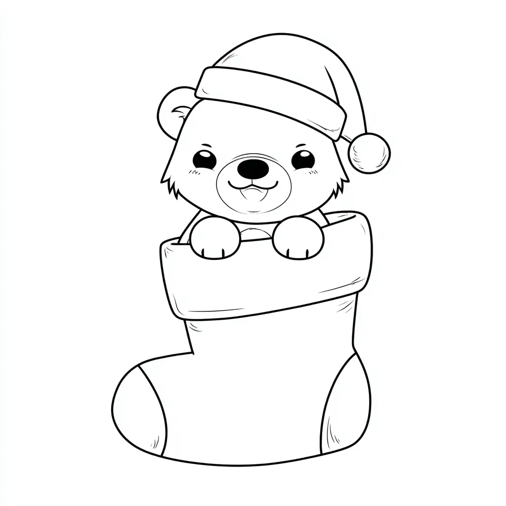 Dibujo de osito navideño en calcetín para colorear Dibujo de osito navideño en calcetín para colorear