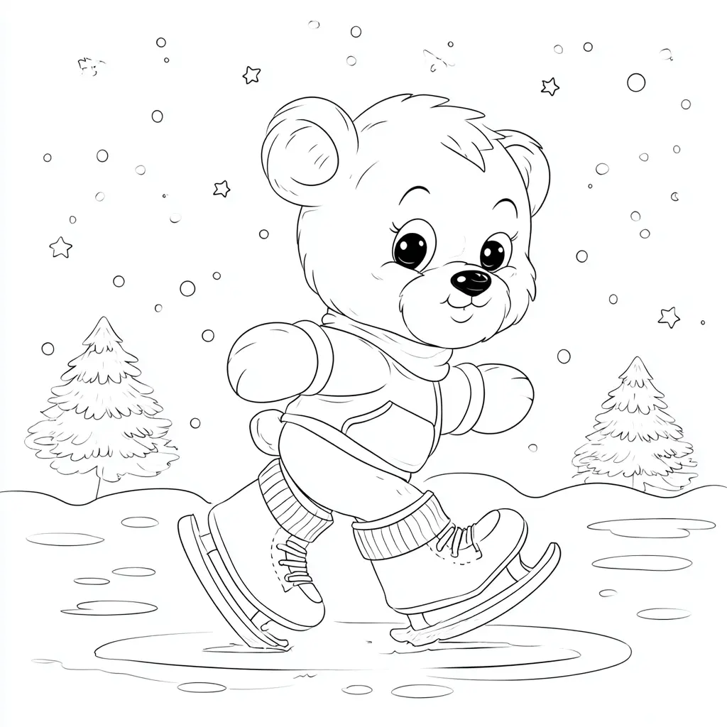 Dibujo de osito polar con patines para colorear Dibujo de osito polar con patines para colorear