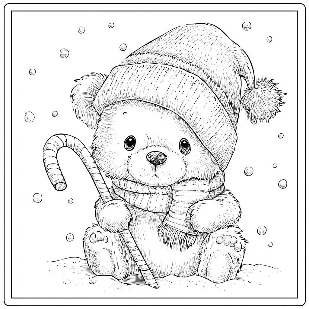 Dibujo de osito con gorrito navideño para colorear Dibujo de osito con gorrito navideño para colorear