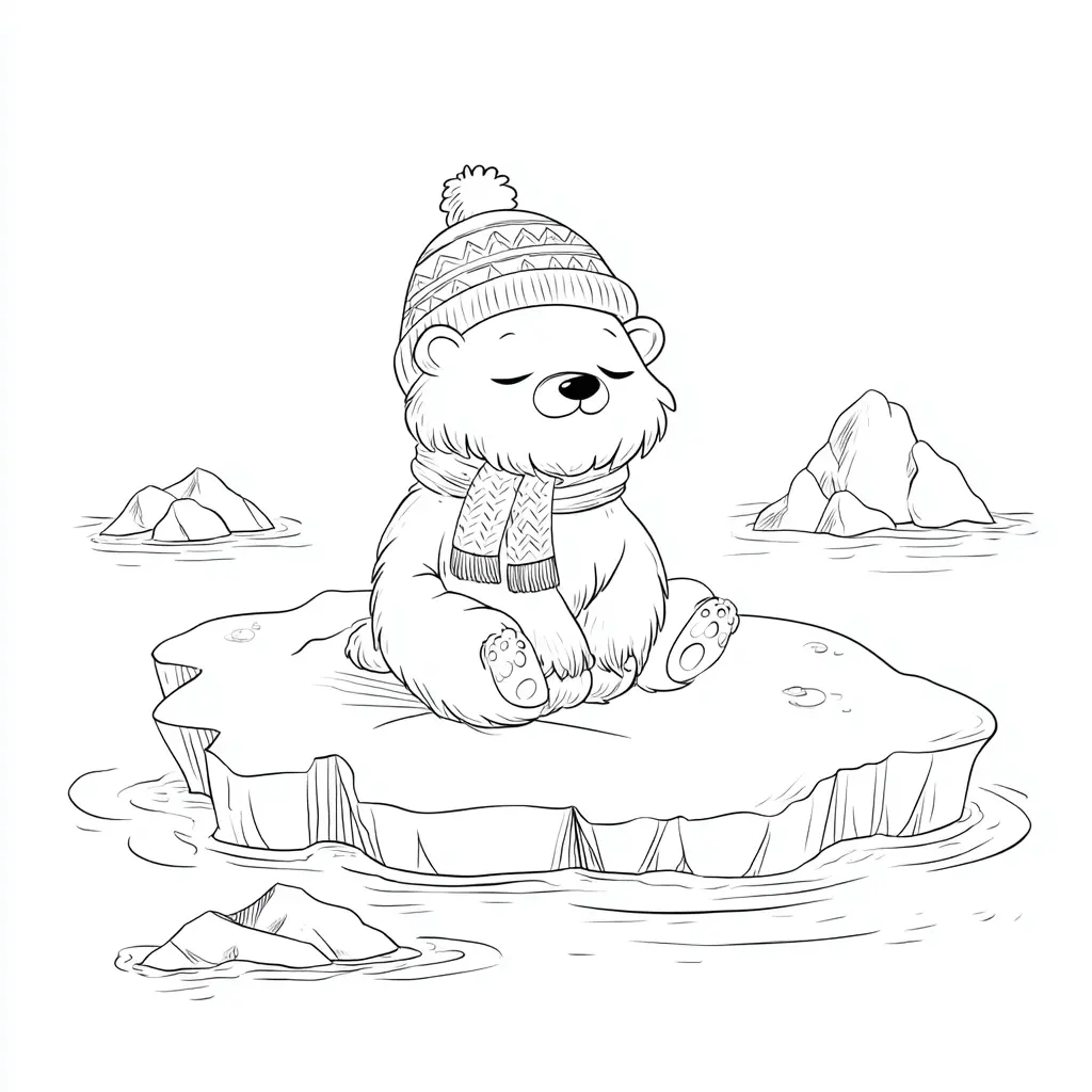 Dibujo de osito polar en el hielo para colorear Dibujo de osito polar en el hielo para colorear