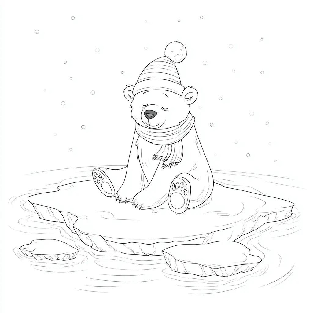 Dibujo de oso polar solo en el hielo para colorear Dibujo de oso polar solo en el hielo para colorear
