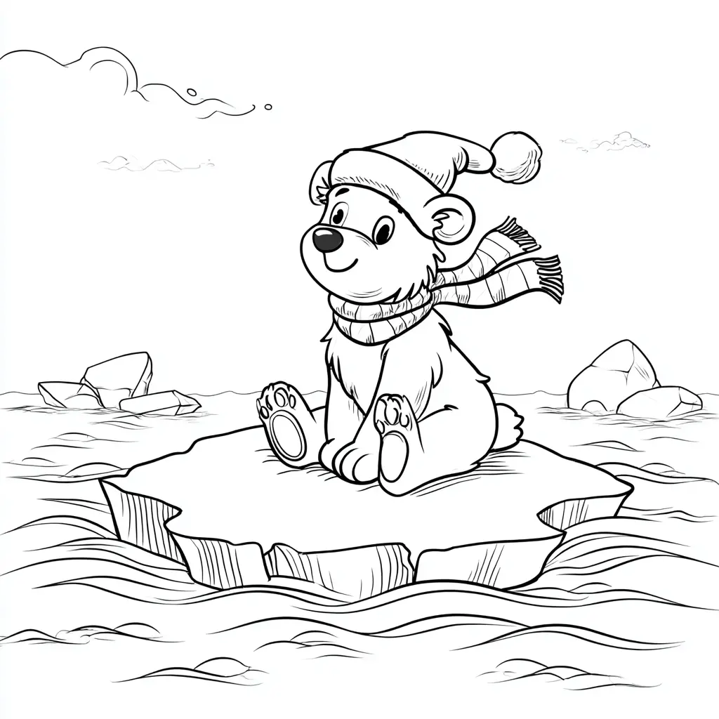 Dibujo de osito viajando en un iceberg para colorear Dibujo de osito viajando en un iceberg para colorear