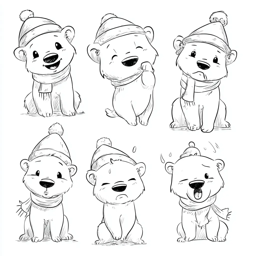 Dibujo de osito polar y sus expresiones para colorear Dibujo de osito polar y sus expresiones para colorear
