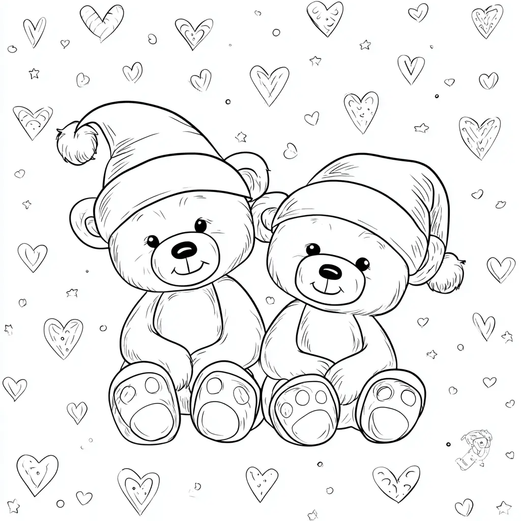 Dibujo de dos ositos navideños cariñosos para colorear Dibujo de dos ositos navideños cariñosos para colorear