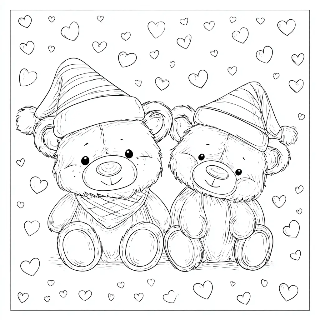 Dibujo de dos ositos navideños amorosos para colorear Dibujo de dos ositos navideños amorosos para colorear