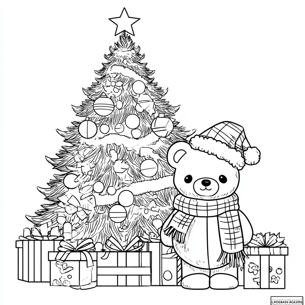 Dibujo de oso polar junto al árbol de Navidad para colorear Dibujo de oso polar junto al árbol de Navidad para colorear