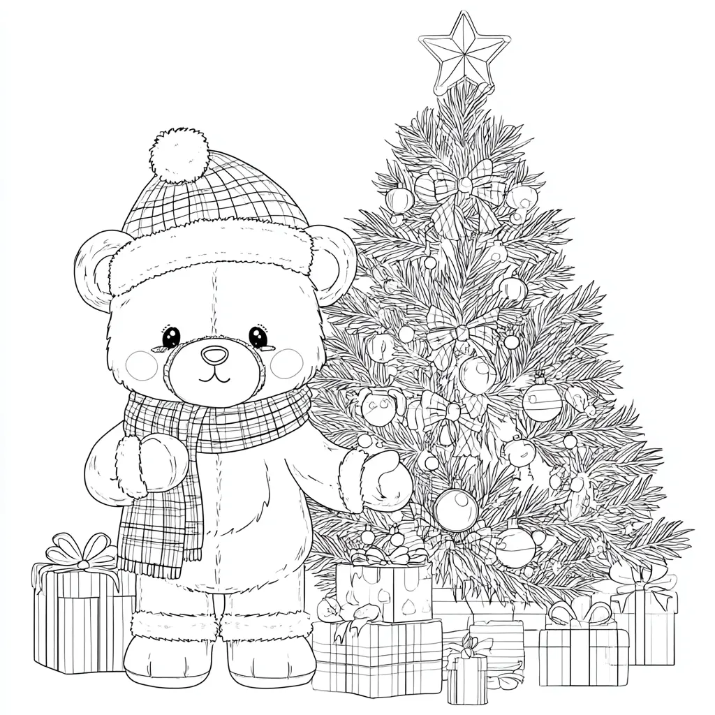 Dibujo de osito polar en Navidad para colorear Dibujo de osito polar en Navidad para colorear