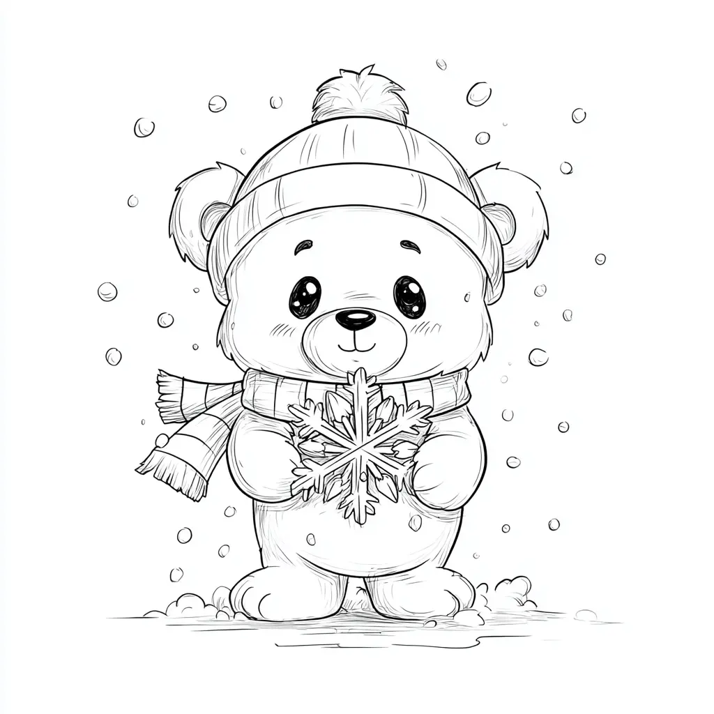 Dibujo de osito y su estrella de nieve para colorear Dibujo de osito y su estrella de nieve para colorear